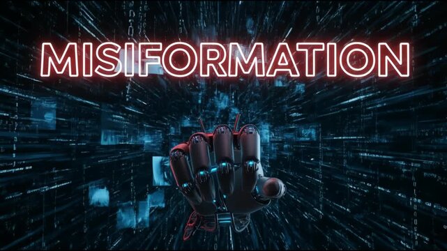 Artificial intelligence hand highlights misinformation and deepfake crimes in digital technology, amplifying challenges in online security and trust