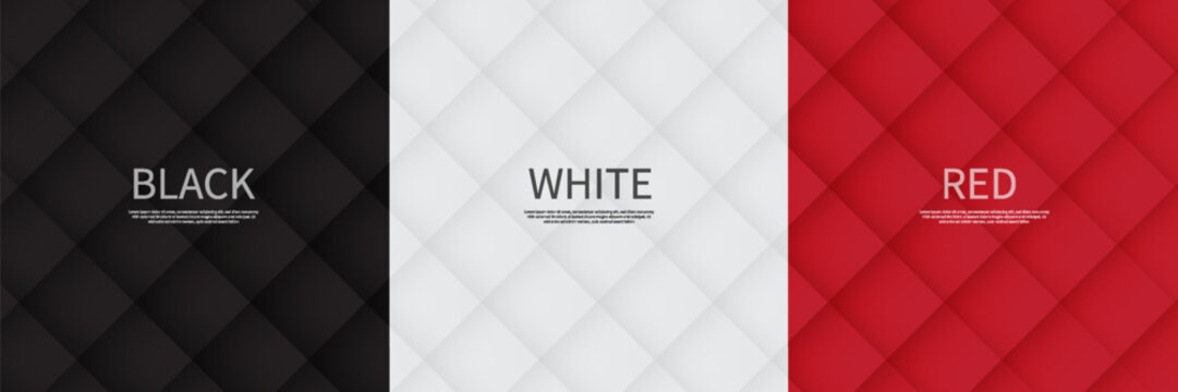 Set of abstract gradient white gray, black, red square tile pattern minimal background. Simple futuristic geometric texture background with copy space. Use for cover template, poster, web banner.