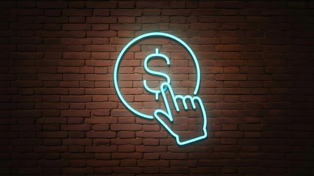 Neon dollar icon on brick wall
 - Powered by Adobe