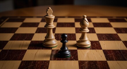 Chess Endgame: White King, Bishop, and Black Pawn on Wooden Board