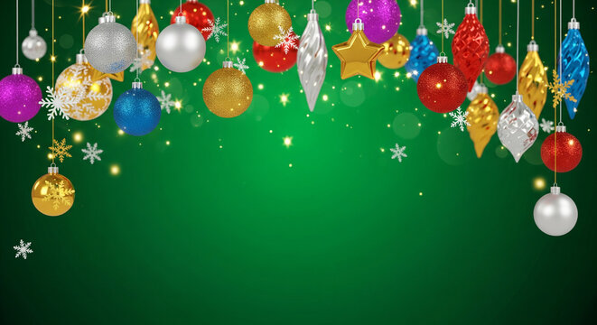 Vibrant classic Christmas scene with traditional red and green palette, realistic sparkling ornaments and festive decorations, creating holiday cheer