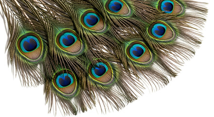 Obraz premium Collection of Peacock Feathers with Eye Patterns Keywords: peacock, feather, feathers