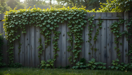 Fence covered in dense vines forming a natural textured surface with intertwining leaves creating a lush green outdoor backdrop filled with organic shapes and soft daylight