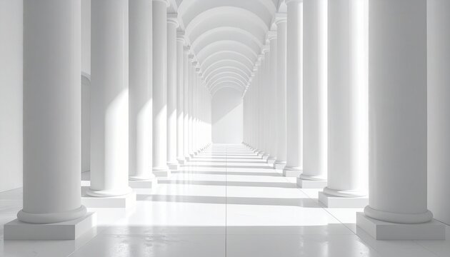白い柱が並ぶクラシカルな明るい回廊｜Bright Classical Corridor with White Columns
