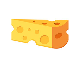 A triangular block of bright yellow cheese featuring several holes often called eyes.