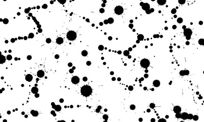 Abstract black ink splatters on white background.