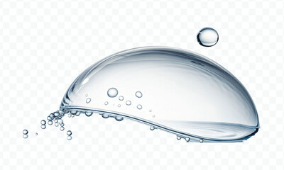 realistic smooth liquid clean water splash in different color and curve style isolated on  transparent background
