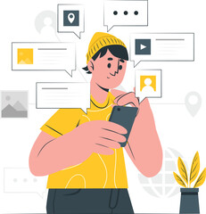 Person using smartphone for social media, white