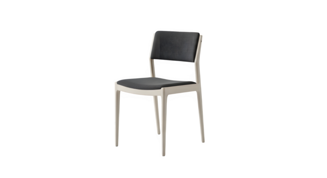 Modern outdoor dining chair with woven backrest and light frame, perfect for patio or garden seating, isolated on transparent background