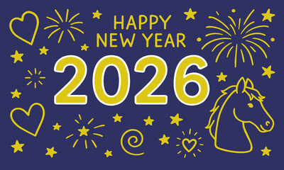 Fototapeta premium Happy new year 2026. Black doodle lettering on white background. Lettering design for poster, banner, prints.