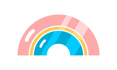 Pink yellow and blue rainbow curve doodle icon flat vector design