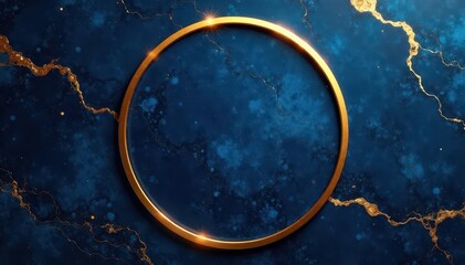 Dark blue marble, golden circle frame Elegant, luxurious backdrop , backdrop, blue, design