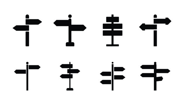 Black direction signpost silhouette  isolated on white background