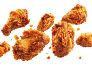 Crispy fried chicken pieces floating against a dark background (2)