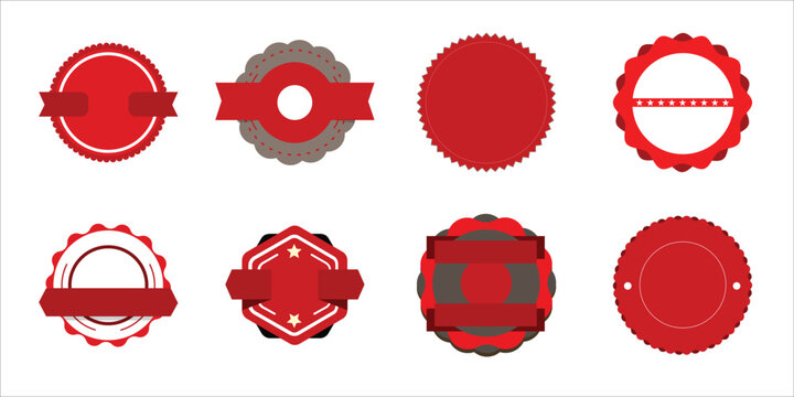 Vector Set of Eight Blank Red and Grey Decorative Badges and Labels for Sale Promotion and Branding Design
