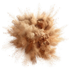 Explosive cloud of sand and dust erupting outwards against a black background