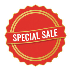 Obraz premium Classic red and gold special sale badge with a decorative scalloped border. Vintage-inspired promotional sticker icon for retail