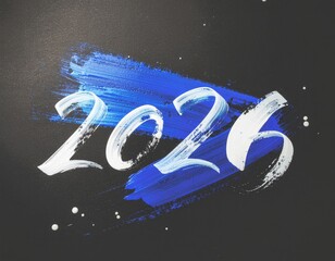 2026" painted in white, over blue streak on dark background