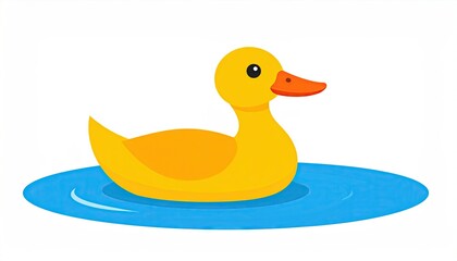 Cartoon Yellow Duck Floating on Blue Water Graphic Illustration
