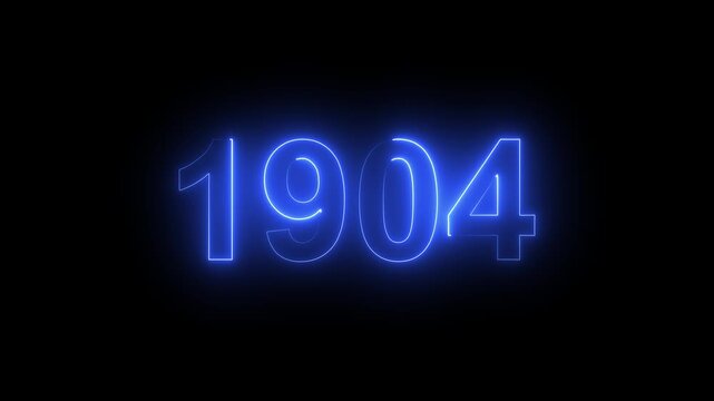 1904 Glowing Neon Line Text Animation, Powerful Abstract Neon Number Design in Stunning 4K Highlighting the Iconic and Important Year important date 1904.