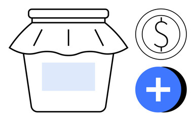 Finance concept. Finance symbols highlight savings, budgeting, and growth strategies. Finance tools thumbs up jars, dollar coins, and add icons support efficient financial planning. For banking