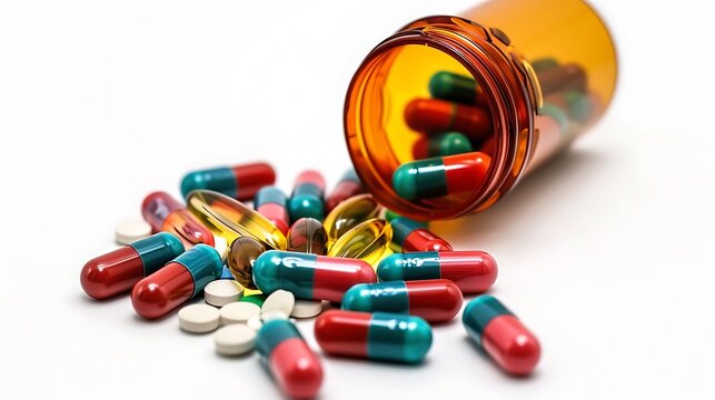 colorful pills isolated on white background