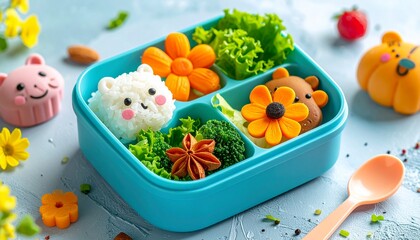 かわいい動物と花のキャラ弁（デコ弁）｜Cute Animal and Flower Character Bento Box
