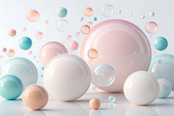 Floating 3D Soft Fluid Blobs with Smooth Plastic Texture on Pastel Background