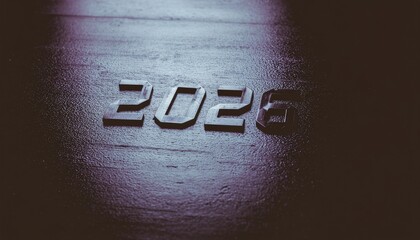 Year "2026" numbers cast in shadow on dark, textured surface