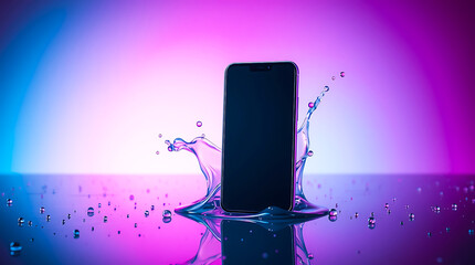 Stylish smartphone mockup with vibrant splash on colorful background