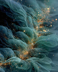 Enchanting Abstract Floral Dreamscape with Golden Accents