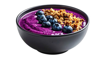 Purple smoothie bowl topped with granola and blueberries