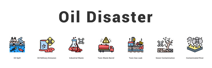 Naklejka premium Oil Disaster Modern and clean web banner illustration featuring thematic icons for visual communication