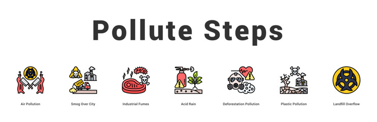 Pollute Steps Modern and clean web banner illustration featuring thematic icons for visual communication