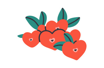 Heart-shaped berries. Valentine's Day concept. Clipart.