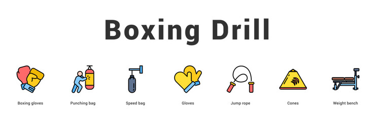 Boxing Drill Modern and clean web banner illustration featuring thematic icons for visual communication
