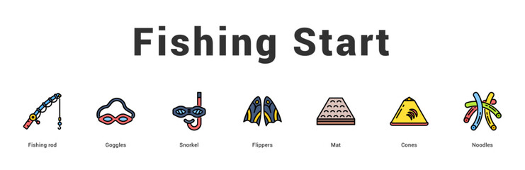 Fishing Start Modern and clean web banner illustration featuring thematic icons for visual communication