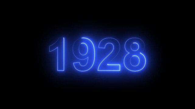 1928 Glowing Neon Line Text Animation, Powerful Abstract Neon Number Design in Stunning 4K Highlighting the Iconic and Important Year important date 1928.