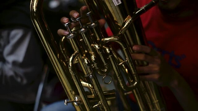 Close up Musician Playing Euphonium Brass Instrument