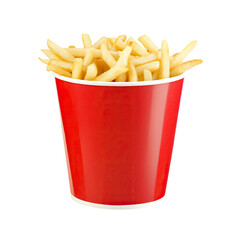French fries in a red cup on Transparent Background