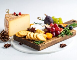 Elegant Cheese Board with Mixed Cheeses and Fruits 