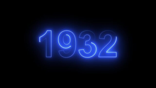 1932 Glowing Neon Line Text Animation, Powerful Abstract Neon Number Design in Stunning 4K Highlighting the Iconic and Important Year important date 1932.