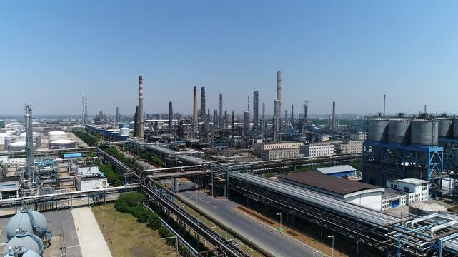 Industrial Refinery Complex with Manufacturing Equipment and Storage Tanks