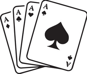 Vector illustration of four aces from standard playing cards featuring spade heart club diamond suits in fan layout for game design
