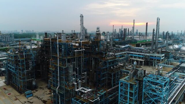Large Industrial Refinery Manufacturing Facility - Aerial Factory Equipment View