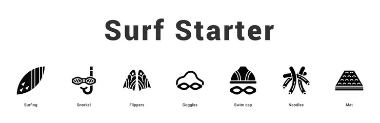 Surf Starter Modern and clean web banner illustration featuring thematic icons for visual communication © Mia