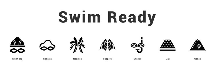 Swim Ready Modern and clean web banner illustration featuring thematic icons for visual communication