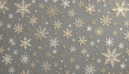 "Winter Seamless Background with Snowflakes and Silver-Gold Boho Motif"
