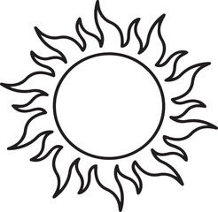 Stylized black and white sun vector with symmetrical flame rays in dynamic artistic design for tattoo decor or symbolic artwork