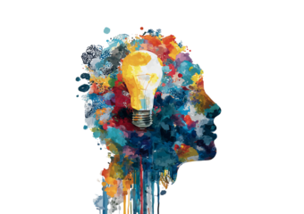Colorful Abstract Head With Light Bulb isolated on a transparent background